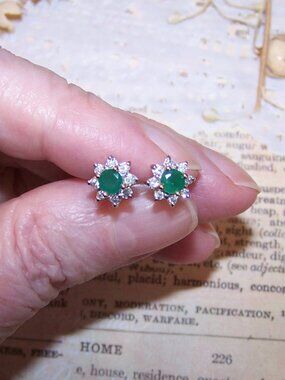 14K Gold .75CT TW Diamond Emerald Stud Earrings - Posts with No Nuts